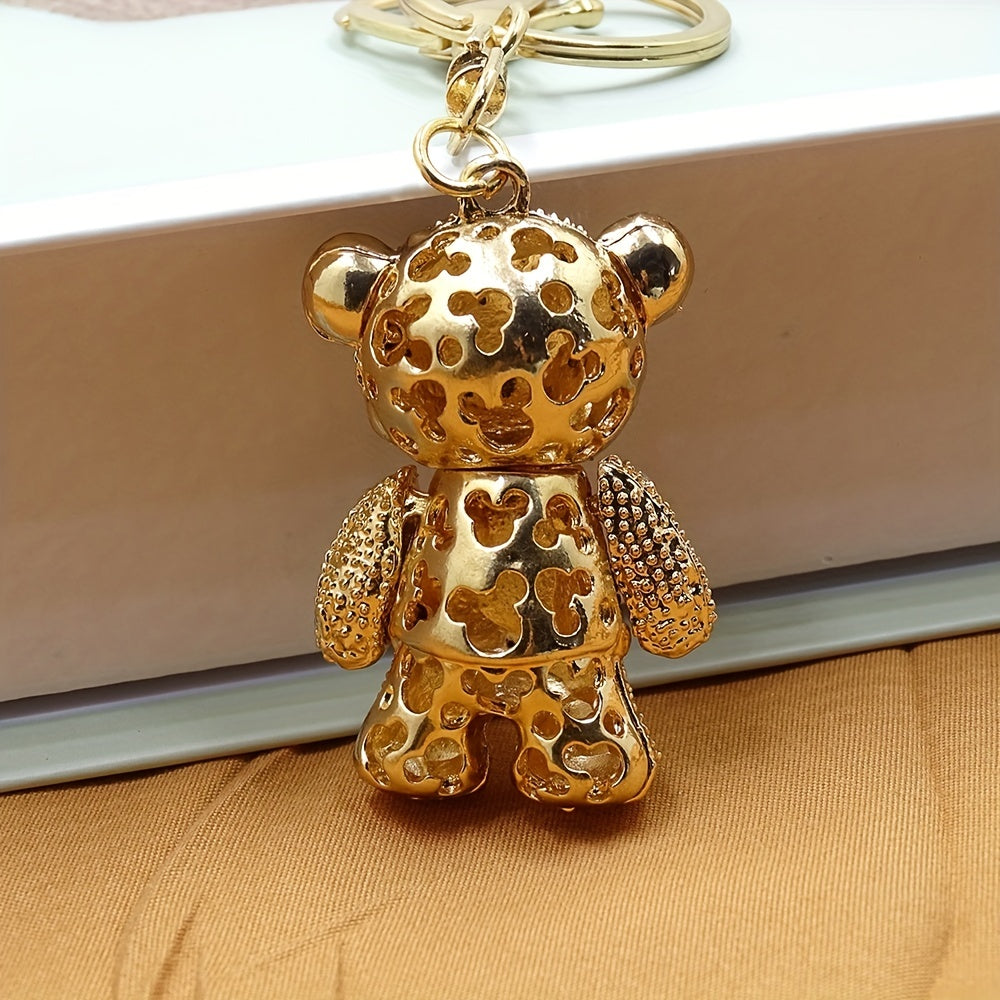 Adorable Bear Keychain Bag Charm - Perfect Holiday or Commemorative Gift for Women - Rhinestone-embellished Metal Pendant for Car Keys