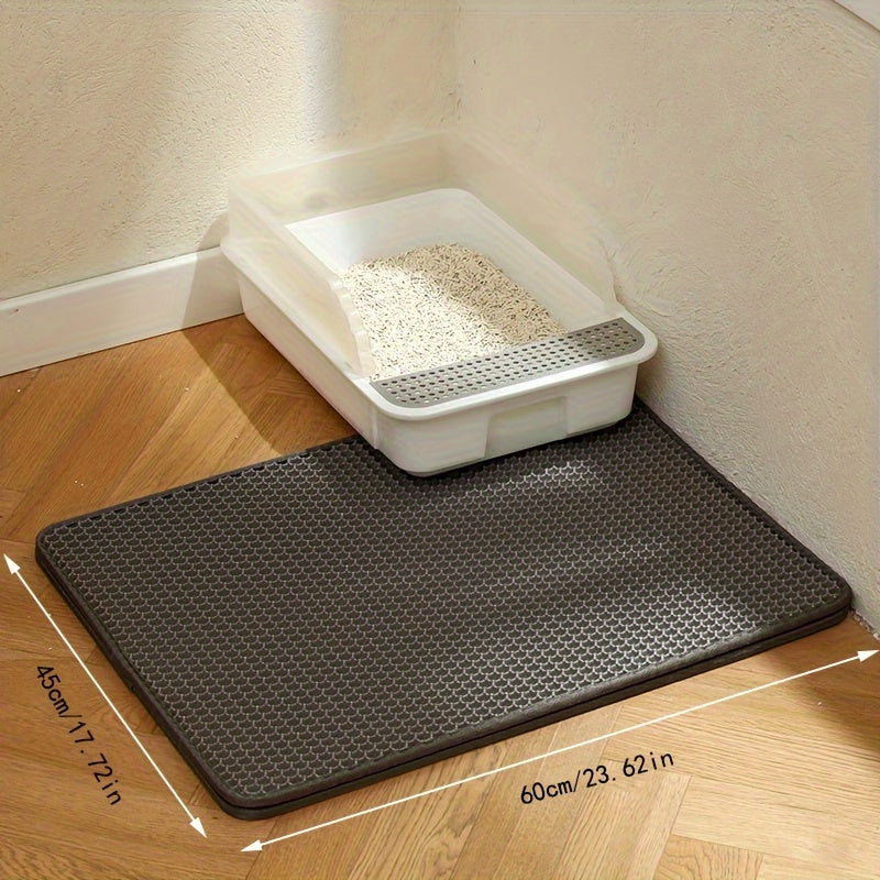 Sturdy, large dual-layer cat litter mat made of EVA material for easy cleanup and anti-splash, ideal for indoor litter boxes.