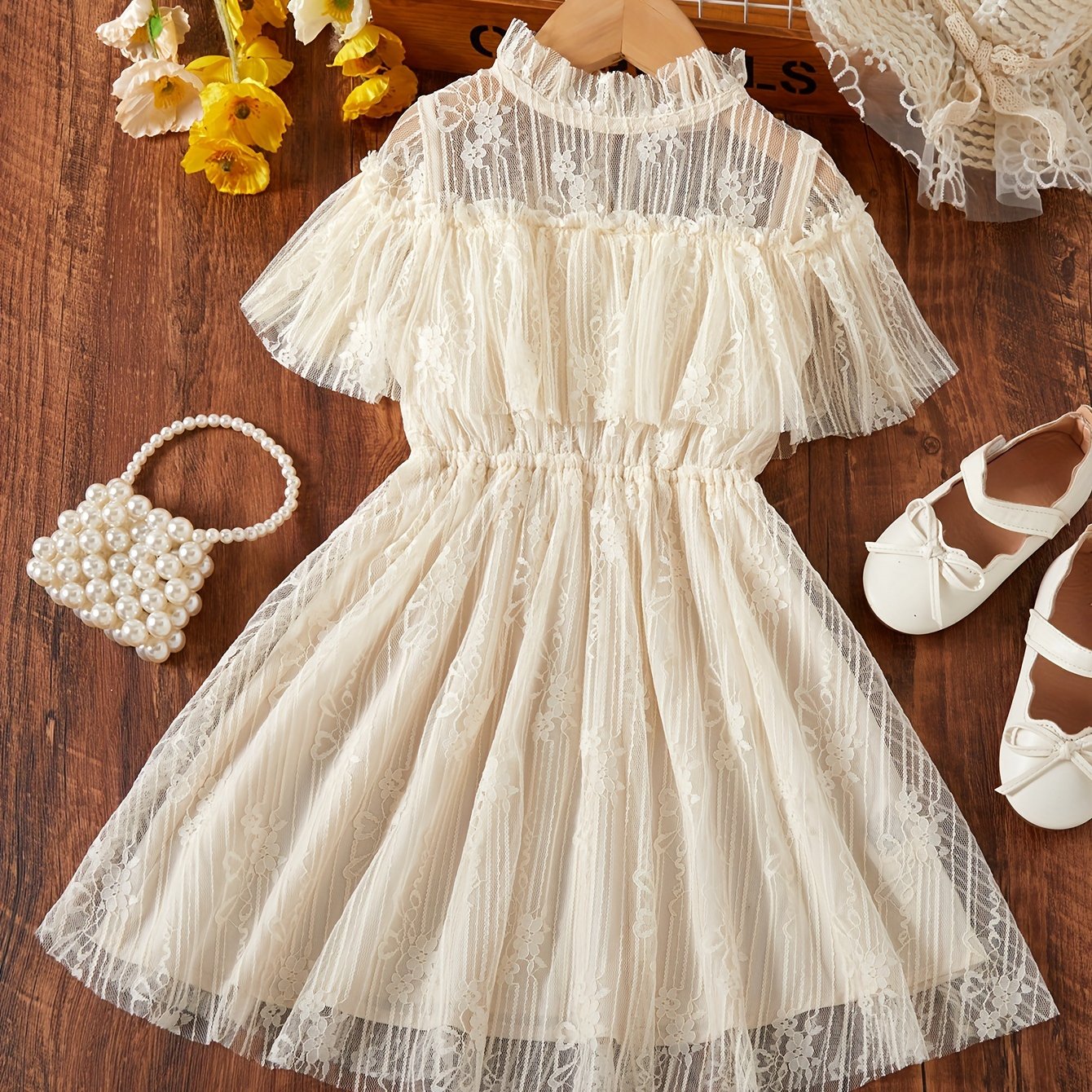 Princess style mesh collar lace dress perfect for holidays and casual wear. Great summer gift for girls.