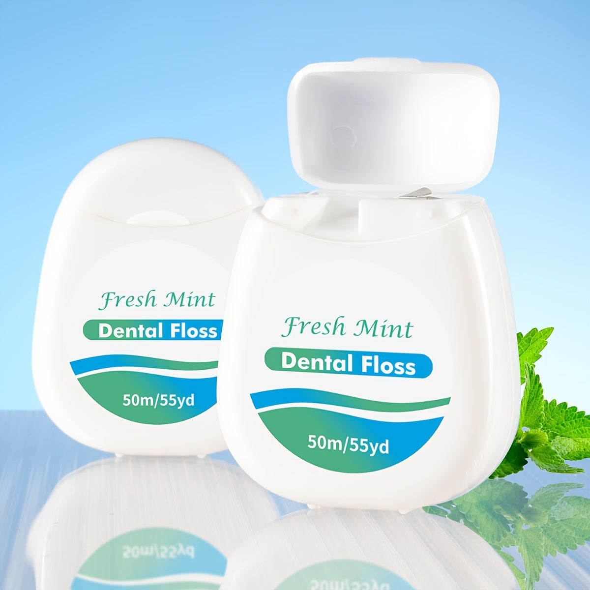 Fresh Mint Teeth Floss: Waxed PE, Cleans between teeth, slides easily into tight spaces, refreshing mint flavor, oral hygiene tool.