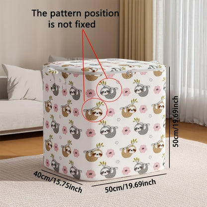 Large sloth-printed storage bag for bedding, clothes, quilts, and toys, perfect for bedroom or laundry room.