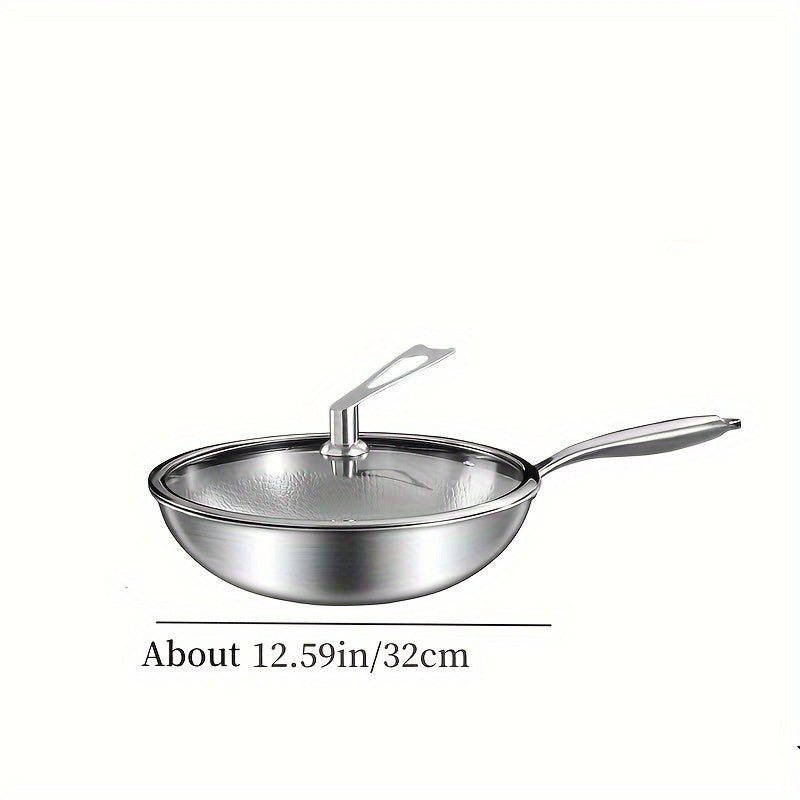 Titanium-coated Multi-Ply Steel Wok with Hammered Surface, Compatible with Induction and Gas Stoves, Scratch-Resistant, Lightweight Design, Versatile Cookware for All Uses.