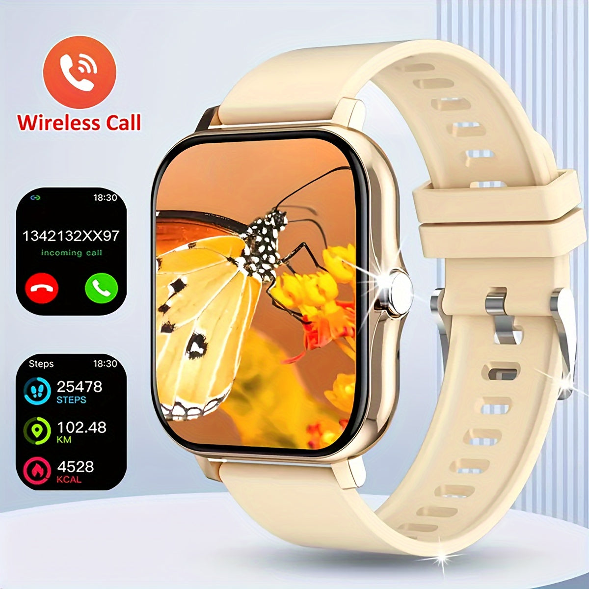 Introducing the latest smartwatch model with a high-definition full-screen touch screen, suitable for men and women. Features include call capabilities, step counting, calorie tracking