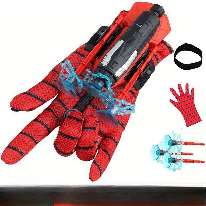 Spider Launcher toy for ages 3 and up, featuring a mixed color plastic spider glove with suction darts and web-shooting action.