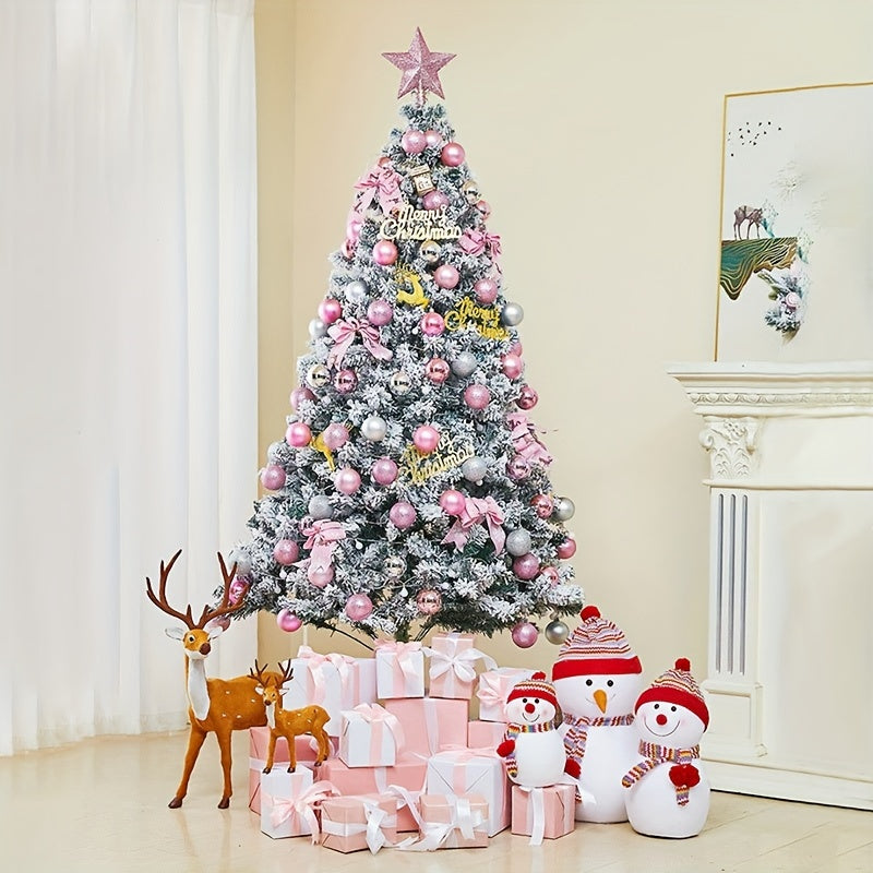 Get into the festive spirit with our lifelike snow-sprayed Christmas tree set, complete with ornaments, a top star, and letter signs. This tree is perfect for adding holiday cheer to your decorations, parties, and celebrations. Available in white, pink