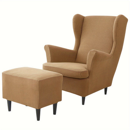 Contemporary 3-piece armchair and ottoman slipcover set made of polyester and spandex with elastic band, machine washable and non-slip grip design for single-seat sofa.