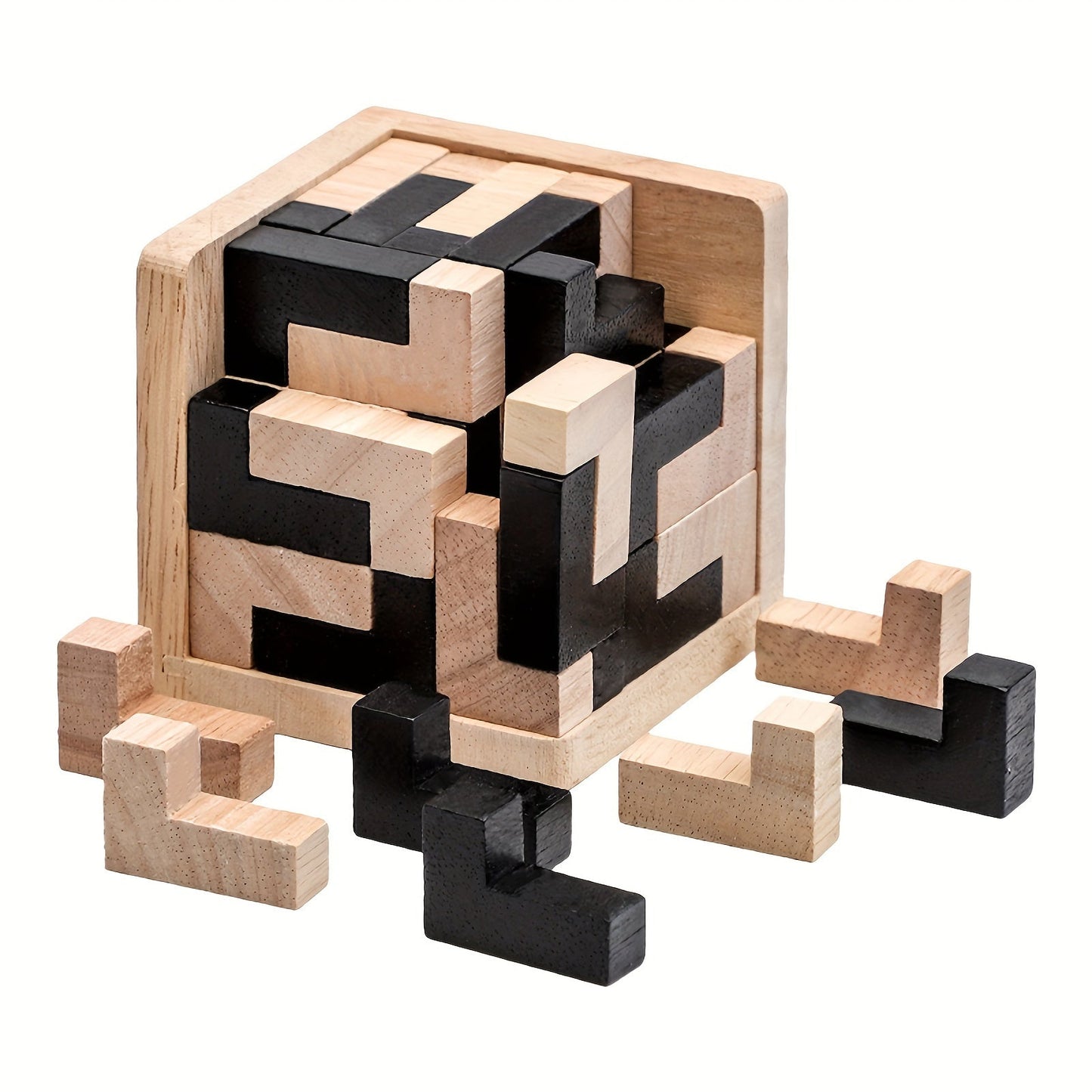 Wooden Brain Teaser Puzzle Cube with 54 Pieces, Educational L-Shaped Jigsaw Logic Puzzle Toy made of Wood