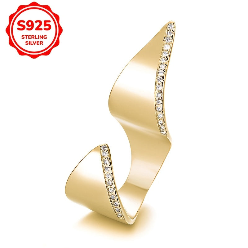 Chic S925 Silver Women's Ring adorned with Irregular Geometric Synthetic Zirconia Inlay, weighing 5g/0.176oz.