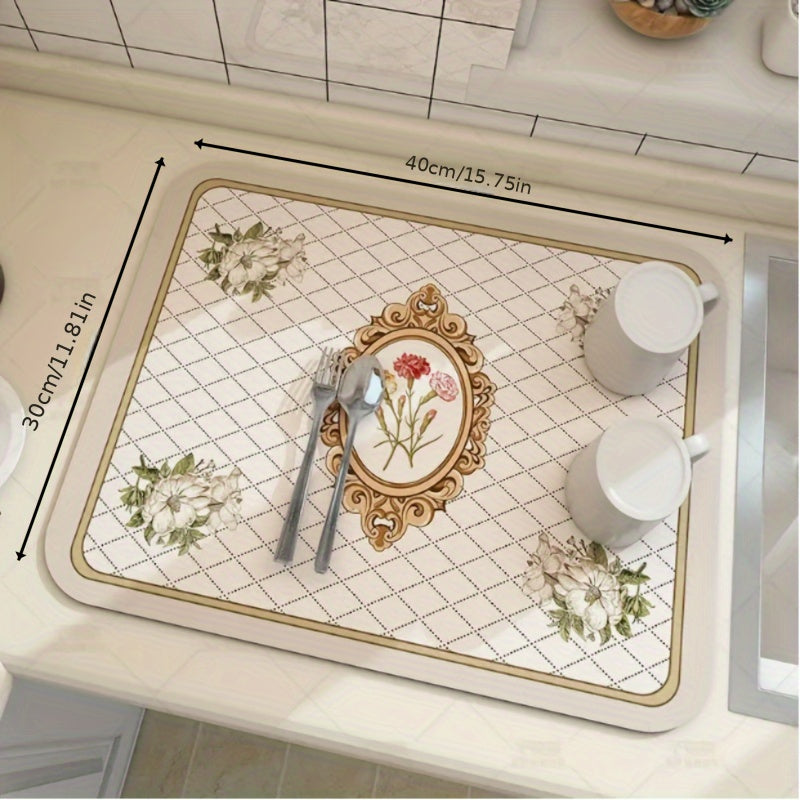 Diatomite Kitchen Drying Mat: Non-Slip, Washable, Heat-Resistant Absorbent Pad for Dishes and Bar Tables