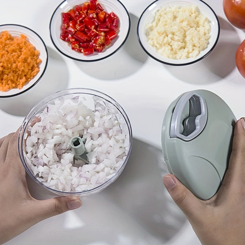 The Manual Vegetable Chopper is a versatile kitchen tool that combines a garlic press and grater in one. This hand-pulled chopper is perfect for chopping garlic, herbs, and onions without the need for electricity. Made from plastic and metal materials