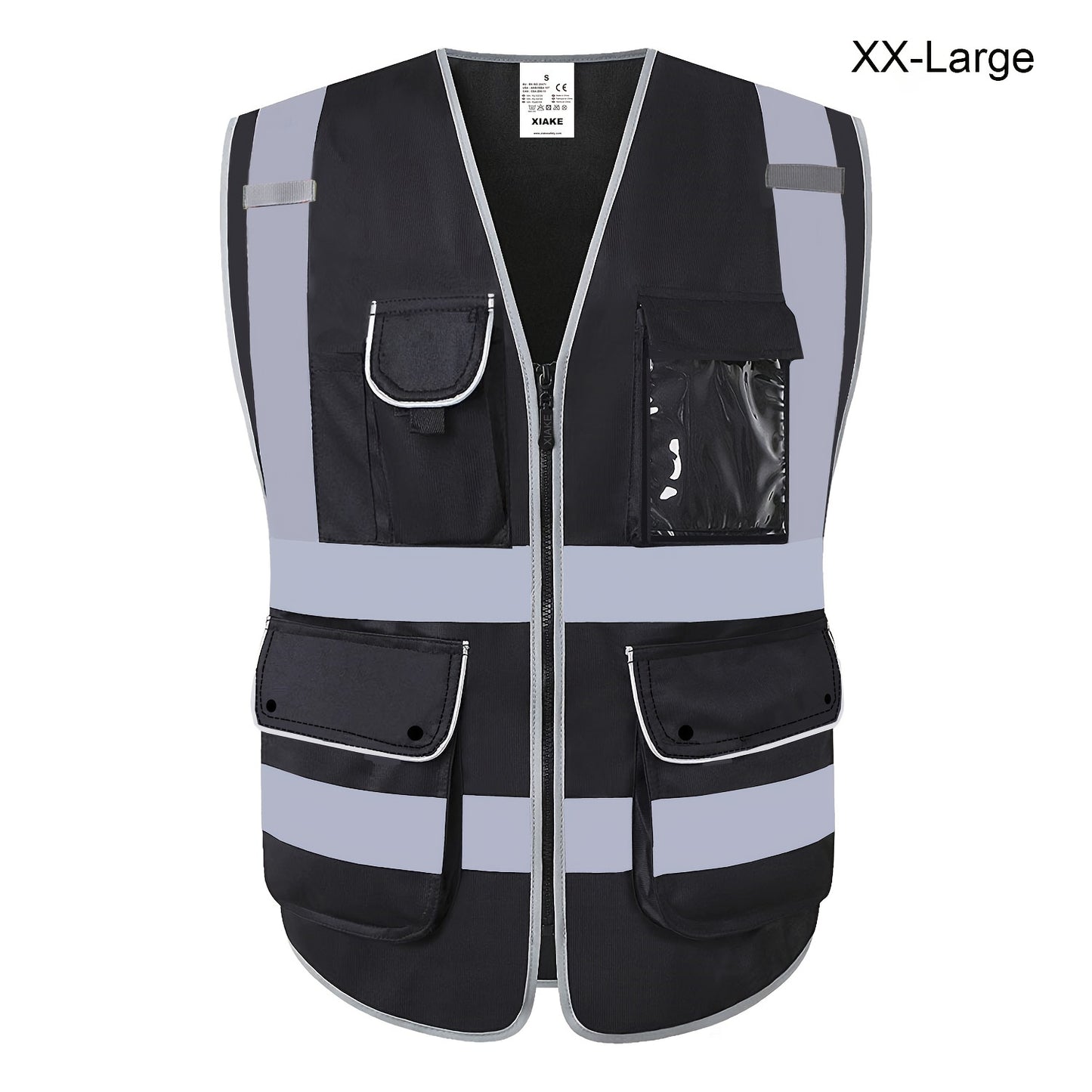 Stay safe and visible in ANSI/ISEA certified reflective safety vest with 8 pockets and zipper.