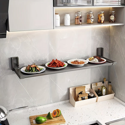 Modern Aluminum Kitchen Rack with Folding Wall-Mounted Seasoning Jar Storage Shelf for Food Preparation - No Electricity Required