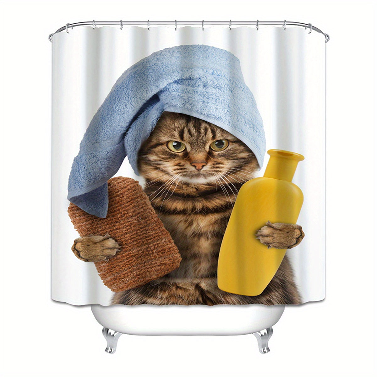 1pc Funny Cat Pattern Shower Curtain, Ideal for Decor and Windows