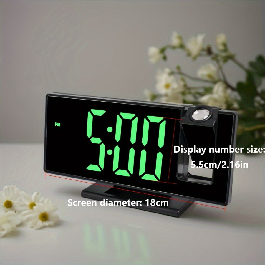 1pc Multi-Function LED Projection Alarm Clock with 180° Flat Display, Time-Date-Temperature Switching, USB Powered, Black Square Design, Modern Digital Clock with Adjustable Projection.