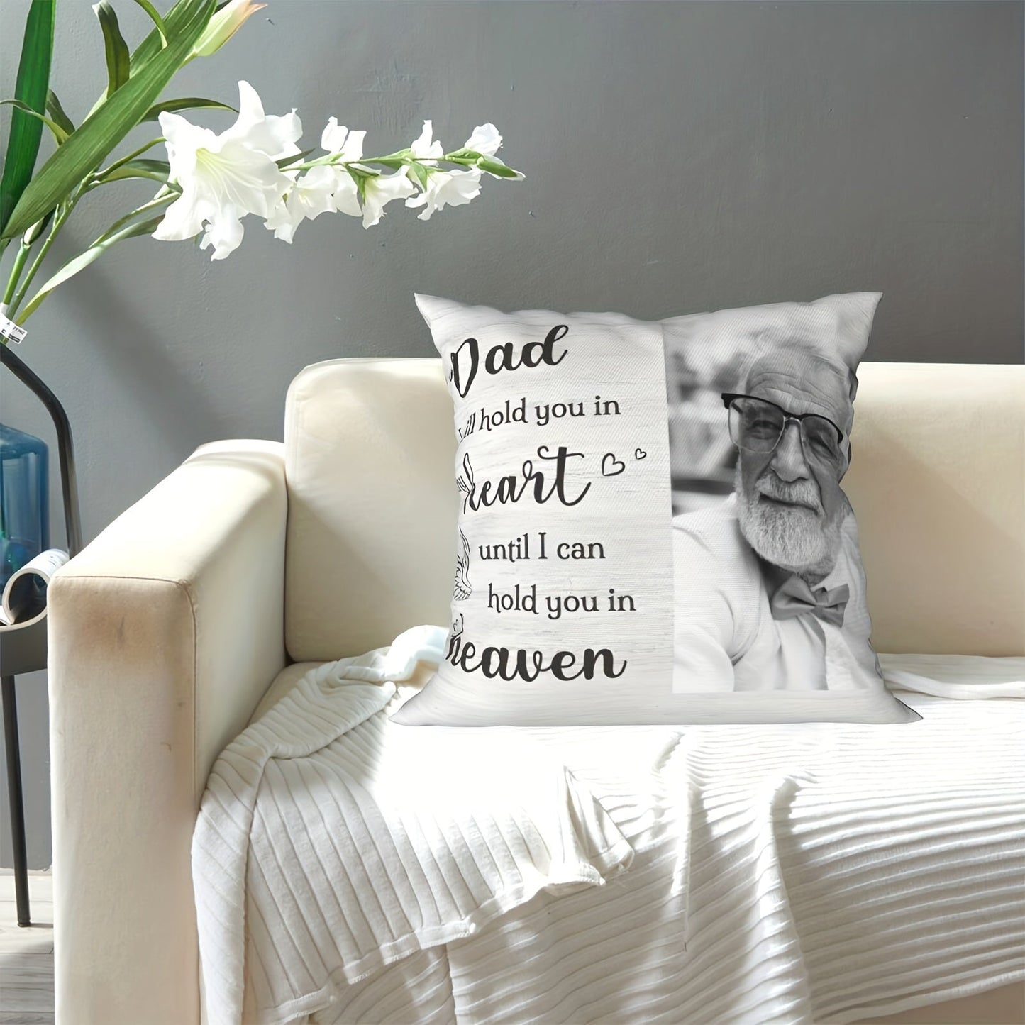 Customized Pillowcase with a Tribute to Dad - "Dad, You'll Always Be in My Heart" - Ideal Sympathy and Memorial Present for Loved Ones, Adding a Personal Touch to Home Decor (Pillow Not Included)