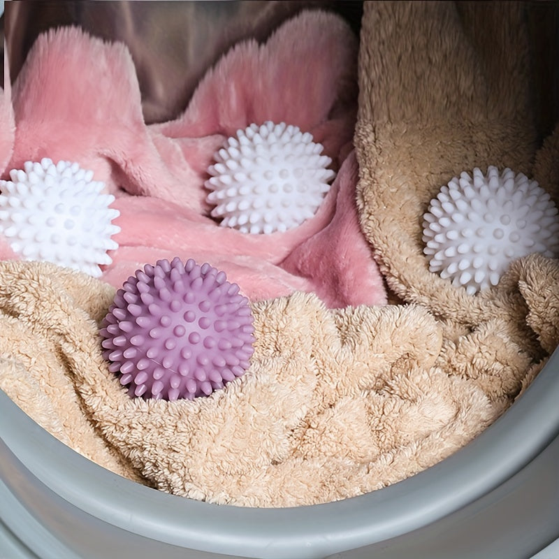 4 reusable laundry balls with multiple functions—lint remover, fabric softener, anti-roll, wrinkle reducer; no electricity needed.