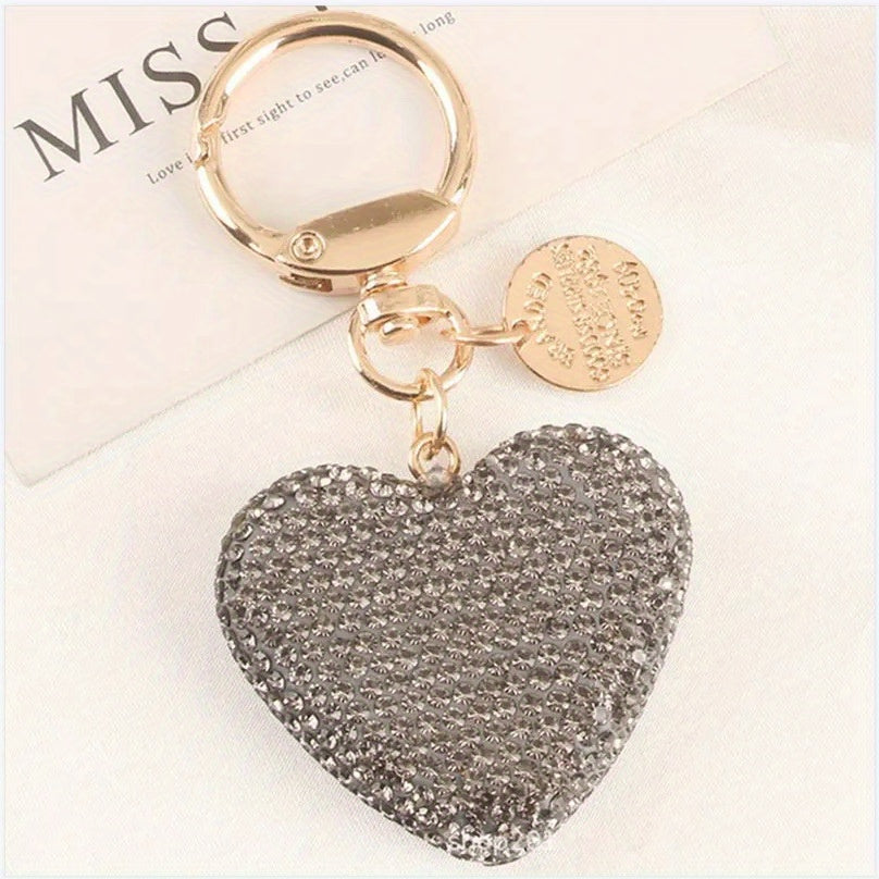 Valentine's Day Gift Set: Heart-Shaped Rhinestone Car Keychain, Resin Love Heart Earphone Case Charm, and Metal Tag Bag Accessory perfect for Women.