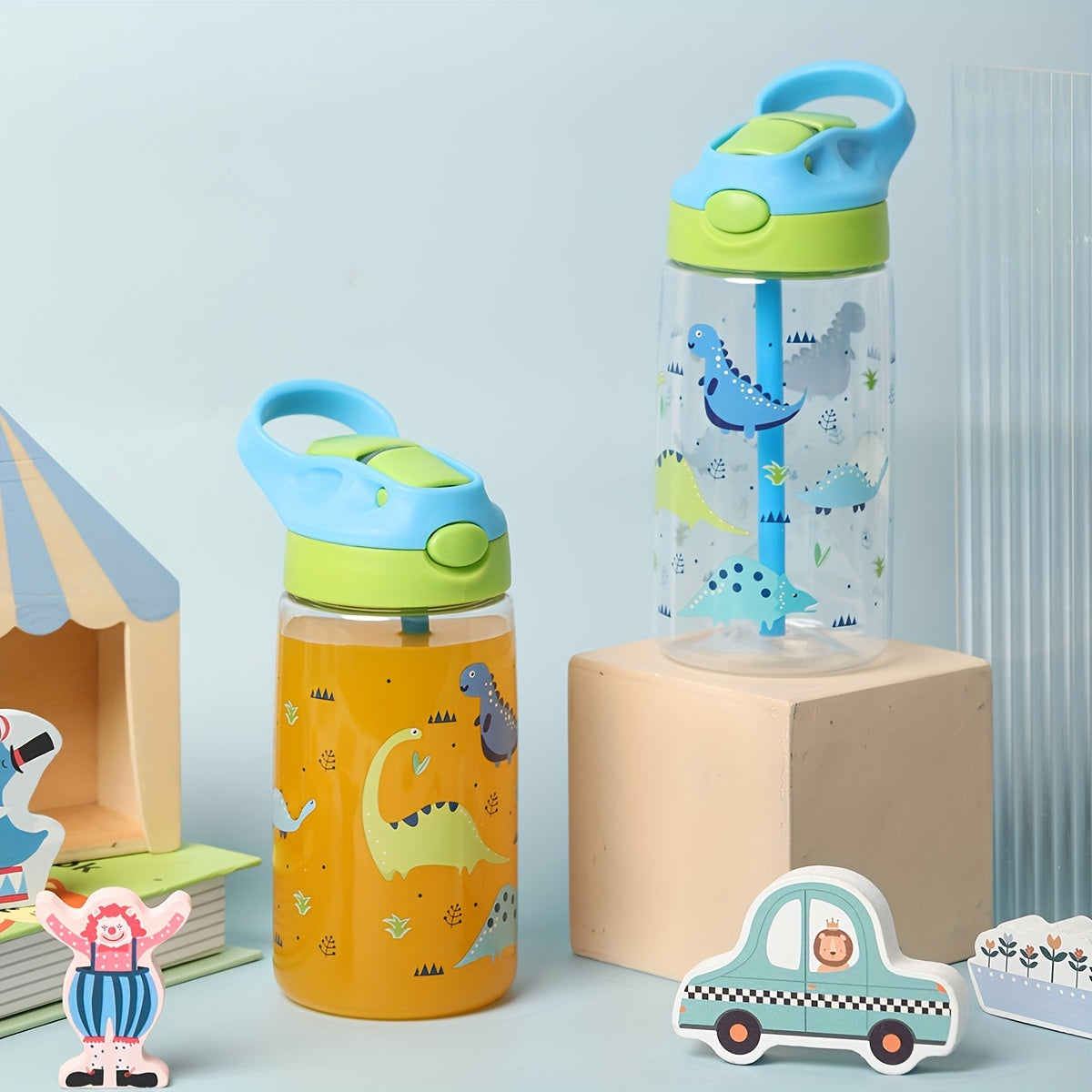 1 BPA-free 500ml sports water bottle with straw, cartoon design, leakproof silicone nozzle, suitable for outdoor activities. Hand wash only.