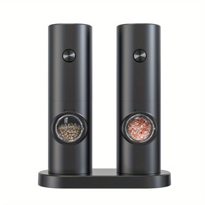 The Electric Pepper and Salt Grinder is made with food grade materials and features automatic grinding. The gear allows for easy control of the grain thickness. This set includes a battery powered stainless steel salt and pepper mill that is lightweight