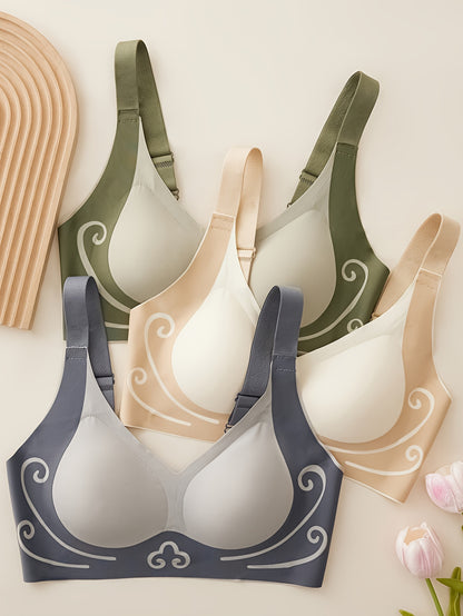 Stylish wireless push-up bra with thick cushioning for comfort, non-removable pads, and seamless design.