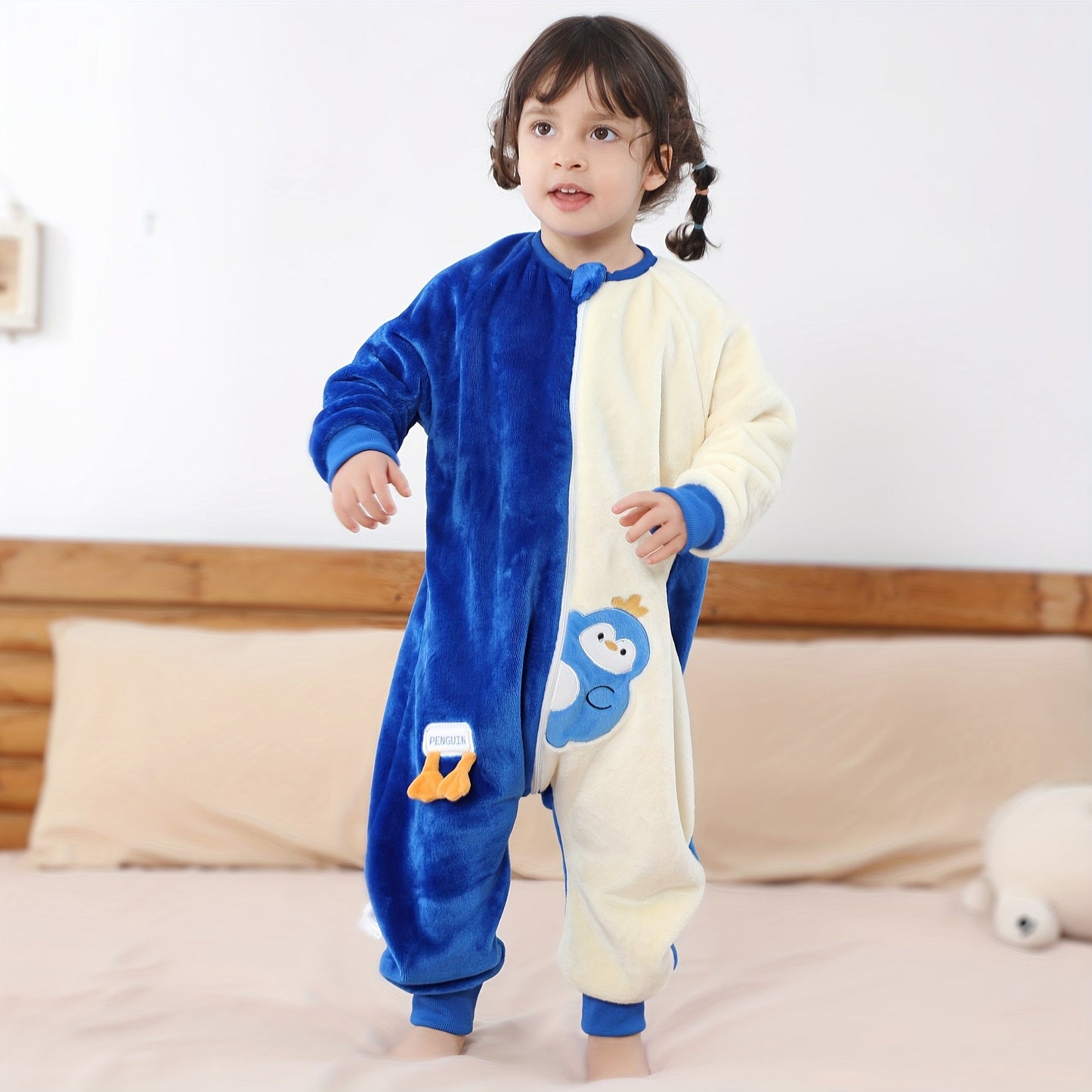 Blue MICHLEY Unisex Sleeping Bag featuring Animal Print, made of Polyester Fleece with Split Leg Design and Zipper Closure. Machine Washable and Suitable for Ages 3-6 Years.