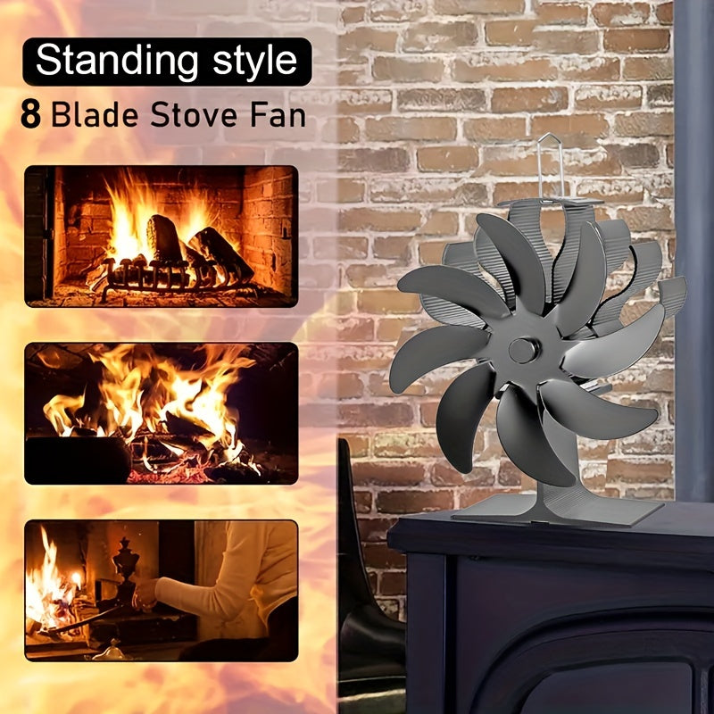 Aluminum 8-Blade Stove Fan for Wood Burning Fireplaces, Achieving High Speed Silent Operation through Heat Power, Enhancing Air Circulation without Electricity, Complete with Accessory Kit and Painted Finish - Perfect Household Heater Fan