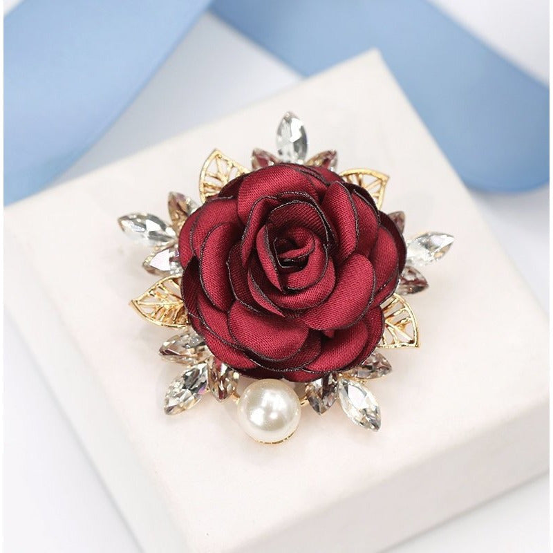 Stylish Fabric Flower Brooch Pins with Delicate Pearl Details - Unique Floral Lapel Pins for Men and Women - Perfect Wedding Party Accessory