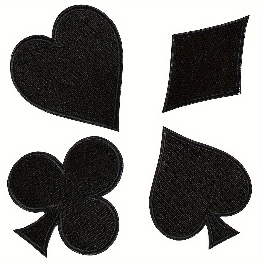 Set of 24 Iron-On Poker Patches for Halloween Costumes, Embroidered Polyester Patches featuring Red and Black Hearts, Spades, and Clubs, Ideal for Jeans, Hats, Bags, and Clothing