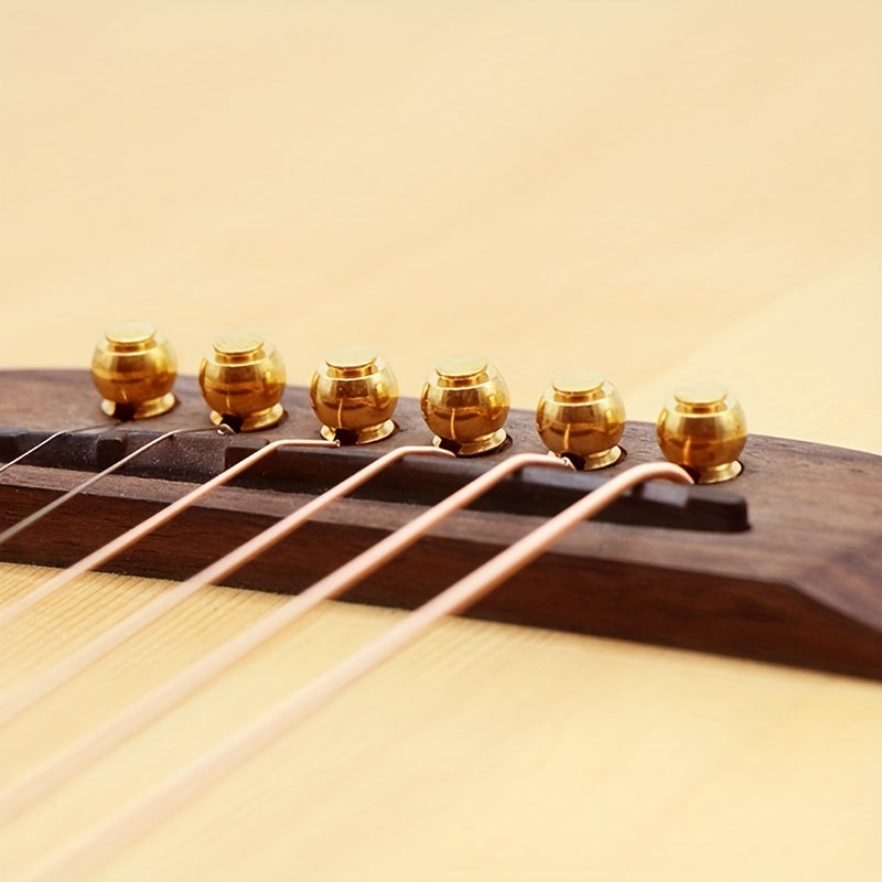 6 Pure Copper Brass Guitar Bridge Pins for Folk Acoustic Guitar, enhances full timbre and stability.