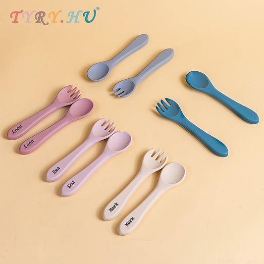 TYRY.HU Fork and Scoop Set - Personalize the Name! Made with 100% Silicone, BPA Free. Perfect for Self-Feeding. Ideal Gift for Christmas, Thanksgiving, and New Year.