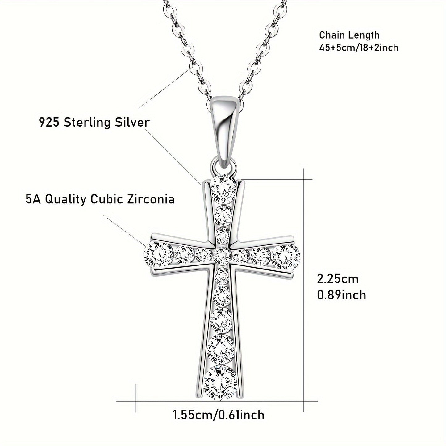 Elegant Sterling Silver Cross Pendant Necklace adorned with Synthetic zirconia Stones - Ideal for Daily Wear and Holiday Celebrations