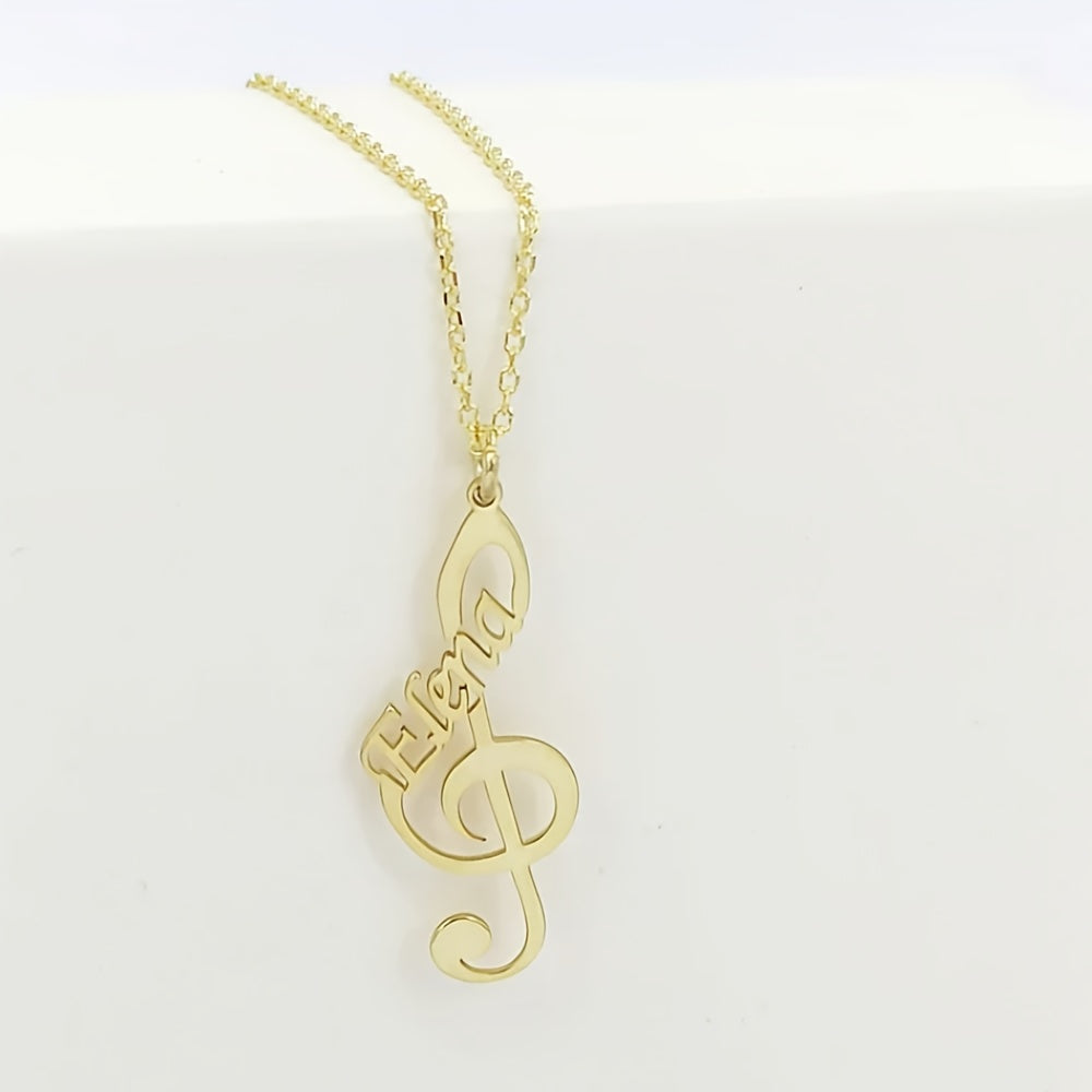 Elegant Bohemian Style Stainless Steel Music Note Necklace Personalized with Name, Perfect for Everyday Wear and Parties, Great Gift for Musicians who Love High Pitch and Custom Music Symbols.