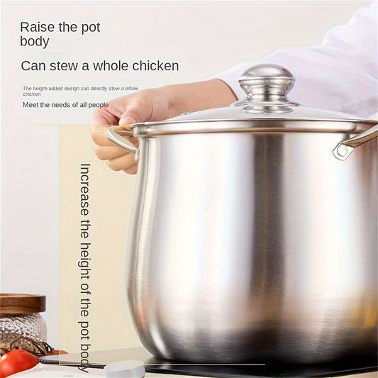 This 8.58-inch diameter stainless steel pot is ideal for creating stocks, soups, and delectable dishes. A necessary tool in any kitchen, this versatile cookware is a must-have for home cooks seeking convenience and quality.