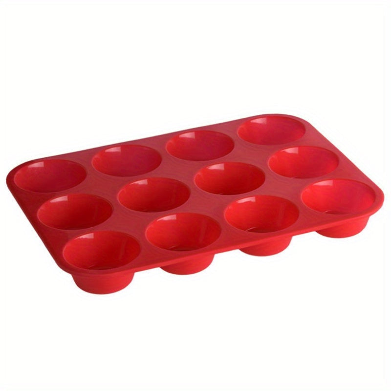 1 piece of Silicone Muffin Pan measuring 29.49cm X 22.0cm, featuring 12 cavities for baking cupcakes, pudding, and more. This non-stick pan is a versatile addition to your kitchen, perfect for baking and cooking needs. Complete your kitchen gadget