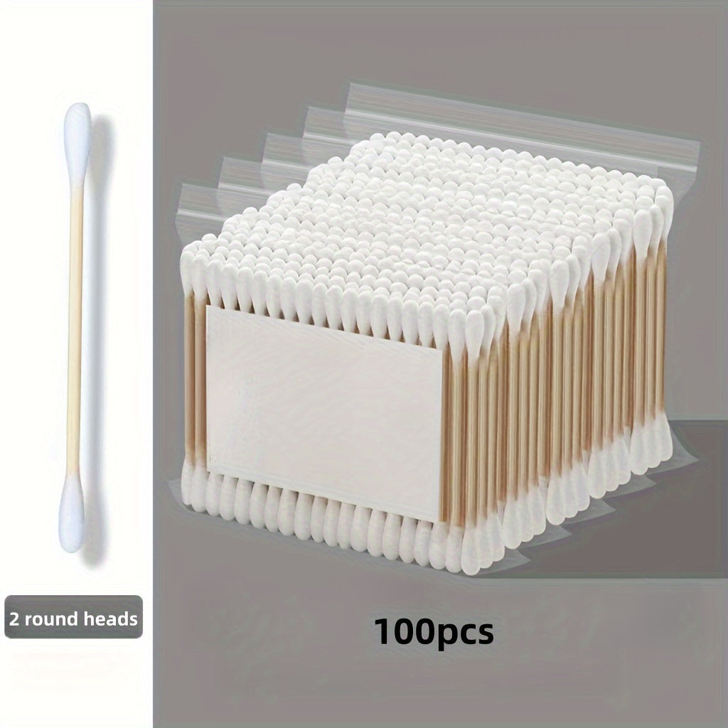 Box of 500 double-headed disposable swabs for ears, babies, and makeup removal.