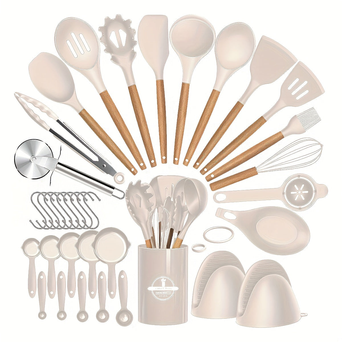 36-piece Silicone Kitchen Utensil Set featuring Wooden Handles, Heat-Resistant Non-Stick Cooking and Baking Tools for Home Kitchen