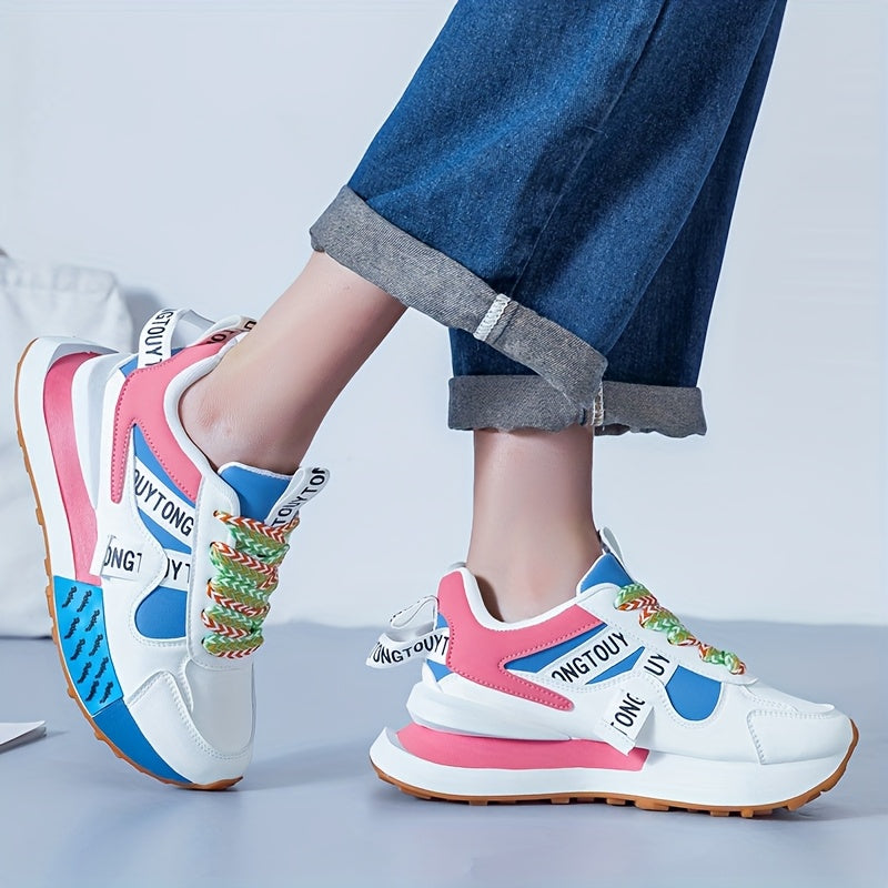 Women's fashion sneakers with PU upper, fabric lining, PVC sole, and breathable insole, featuring a solid pattern suitable for all seasons.