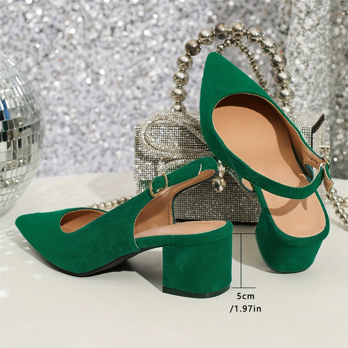 Stylish women's block heel pumps with ankle strap, open back design for parties and all seasons.