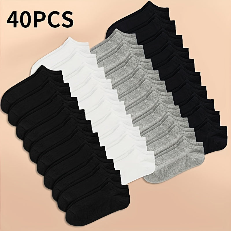 Breathable and lightweight ankle socks in packs of 10, 20, 40, or 60, ideal for sports and daily wear.