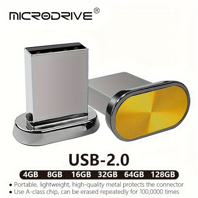 MICRODRIVE USB 2.0 Flash Drives - High-speed metal pen drive with portable button design. Available in multiple capacities: 8GB, 16GB, 32GB, 64GB, 128GB. Fully compatible with PC, laptop