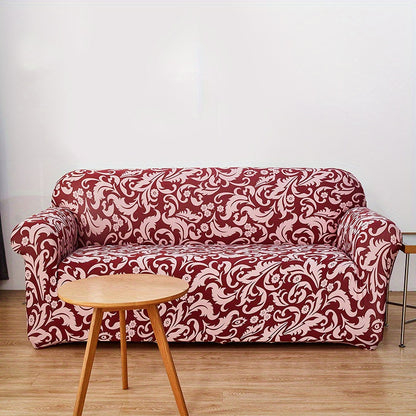 Modern printed sofa slipcover with elastic closure, made of 95% polyester and 5% spandex. Machine washable with active printing and stitched craftsmanship. Fits armchairs to sectional sofas, weighing 100-120gsm fabric.