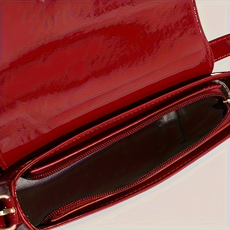 Vintage red baguette bag for women with sequin embellishment. Lightweight messenger bag with removable strap, polyester lined, buckle closure, and edge painted. Perfect for elegant