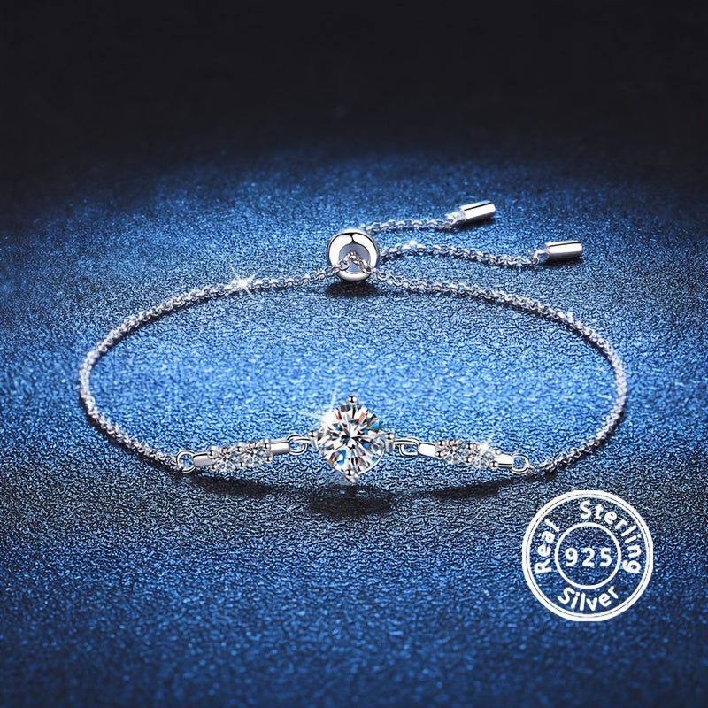 This elegant bracelet features a 1 carat Moissanite stone set in a 925 sterling silver setting. It is perfect for weddings, parties, anniversaries, or as a special gift for Easter. The bracelet weighs 3.1g/0.11oz and is a beautiful addition to any