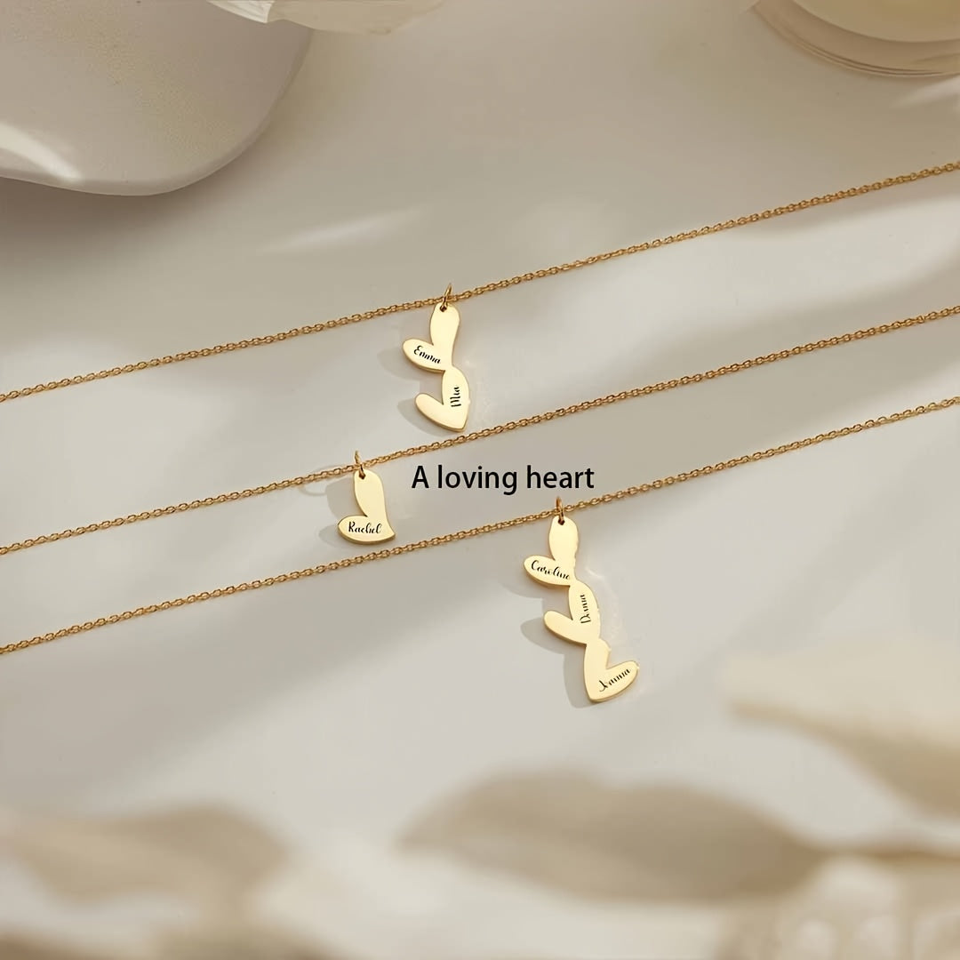 Exclusive Custom Heart Necklace with Multiple Names, Luxurious 18K Gold Plating, Chic & Elegant Design, Featuring Script and Numeric Characters, Suitable for Everyday Wear & Special Occasions, Great for Valentine's Day, Anniversaries, Mother's Day