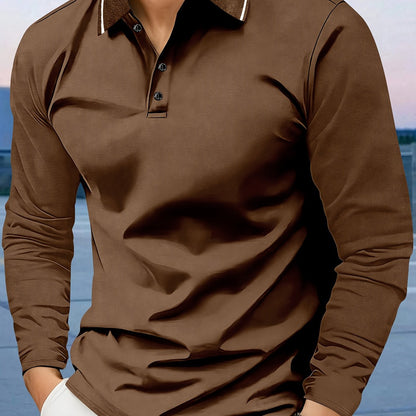 Men's casual long sleeve lapel shirt, breathable and comfortable for fall/winter in 400g fabric.