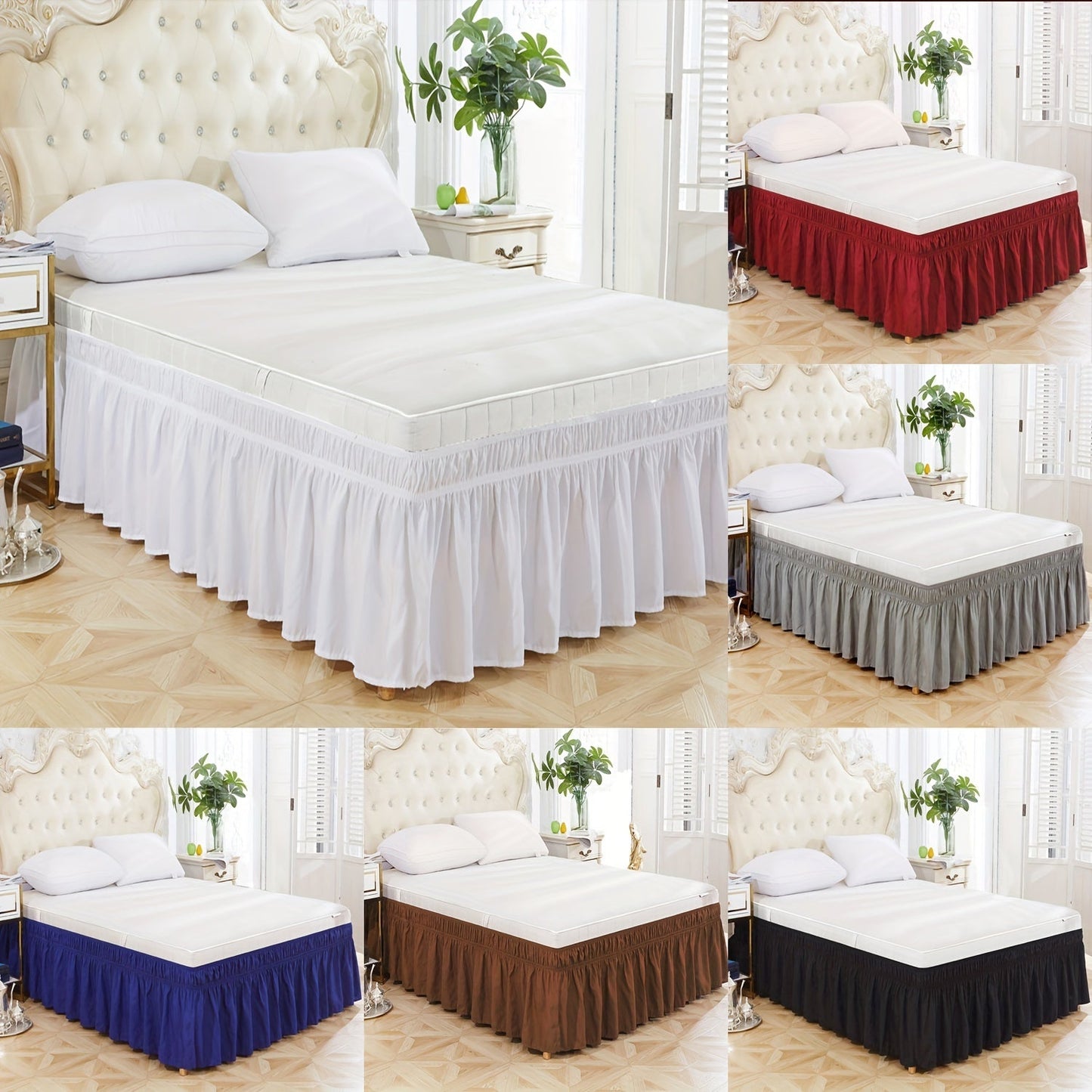 Elastic Bed Skirt in Pure Color, Soft Bedding Supplies, Lotus Leaf Edge Design for Comfortable and Durable Use in Bedroom or Guest Room. Skin-friendly Material.