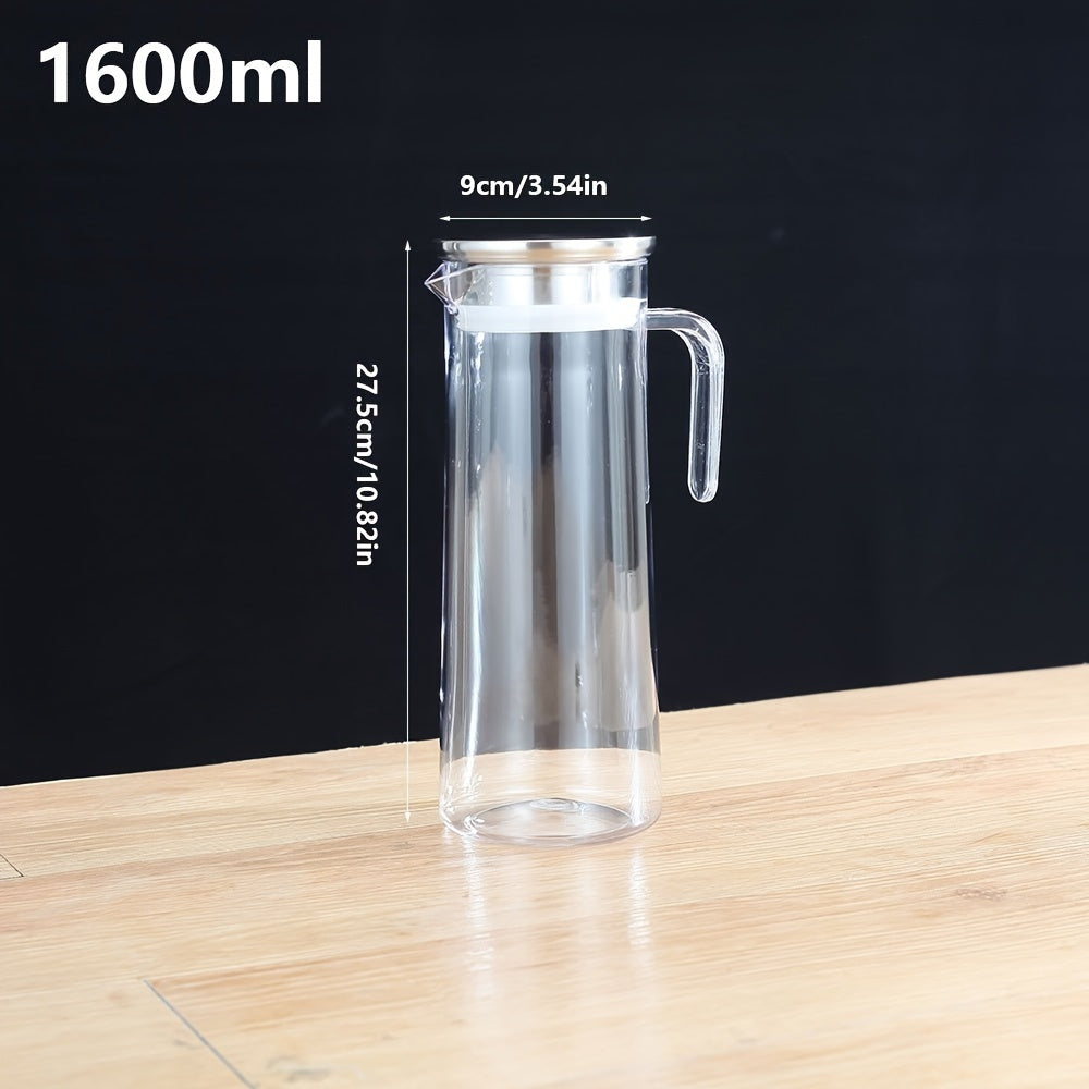 Heat-resistant PC water pitcher with lid and handle, suitable for hot and cold beverages, cold brew, iced tea, and juice. A must-have accessory for your kitchen and dining needs.