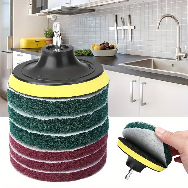 Set of 8 cleaning sponges, with an electric tile scrubber, designed for easy cleaning of bathroom floors and bathtubs. This set includes a perfect cleaning and polishing pad.