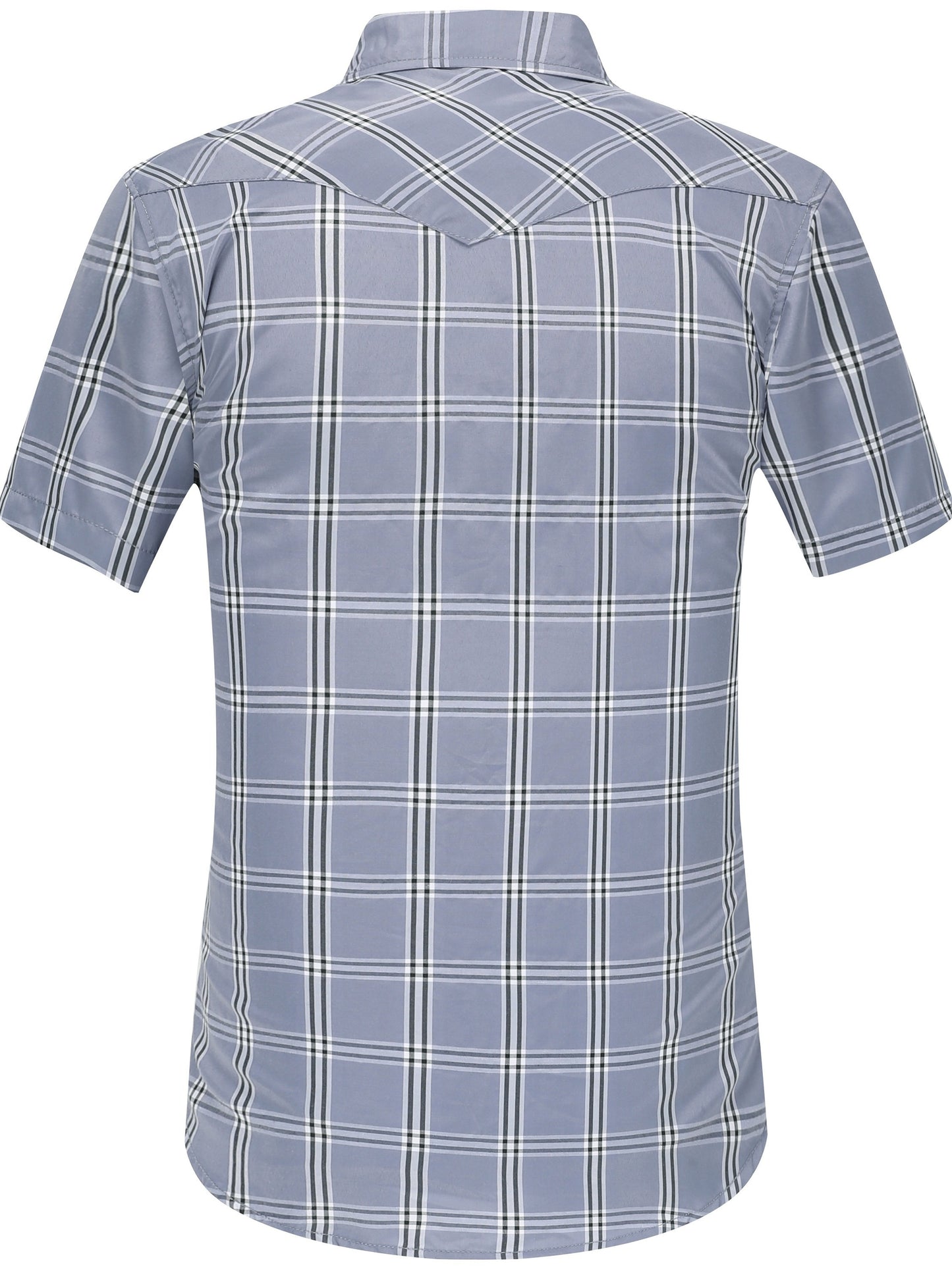 Men's Summer Casual Plaid Shirt, 94% Polyester 6% Cotton, Short Sleeve, Skinny Fit, Lapel Collar, Single Breasted, 2 Pockets with Pen Holder, Lightweight Fabric, Pearl Snap Buttons, Regular