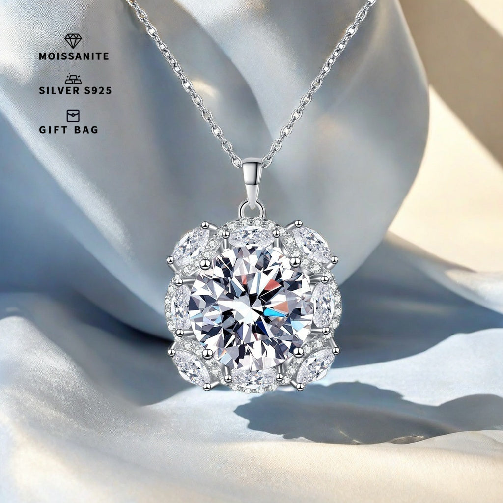 Meetmay offers an elegant sterling silver pendant featuring a 10CT round synthetic Moissanite stone. This simple yet stylish piece is suitable for both daily wear and special occasions like banquets. The all-season versatile jewelry comes with a 40cm+5cm